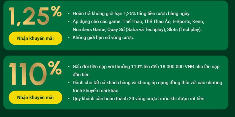 Ưu đãi tại các sảnh cược